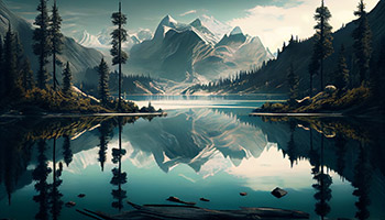 Painting Mountain Lake With Mountain Background (1)